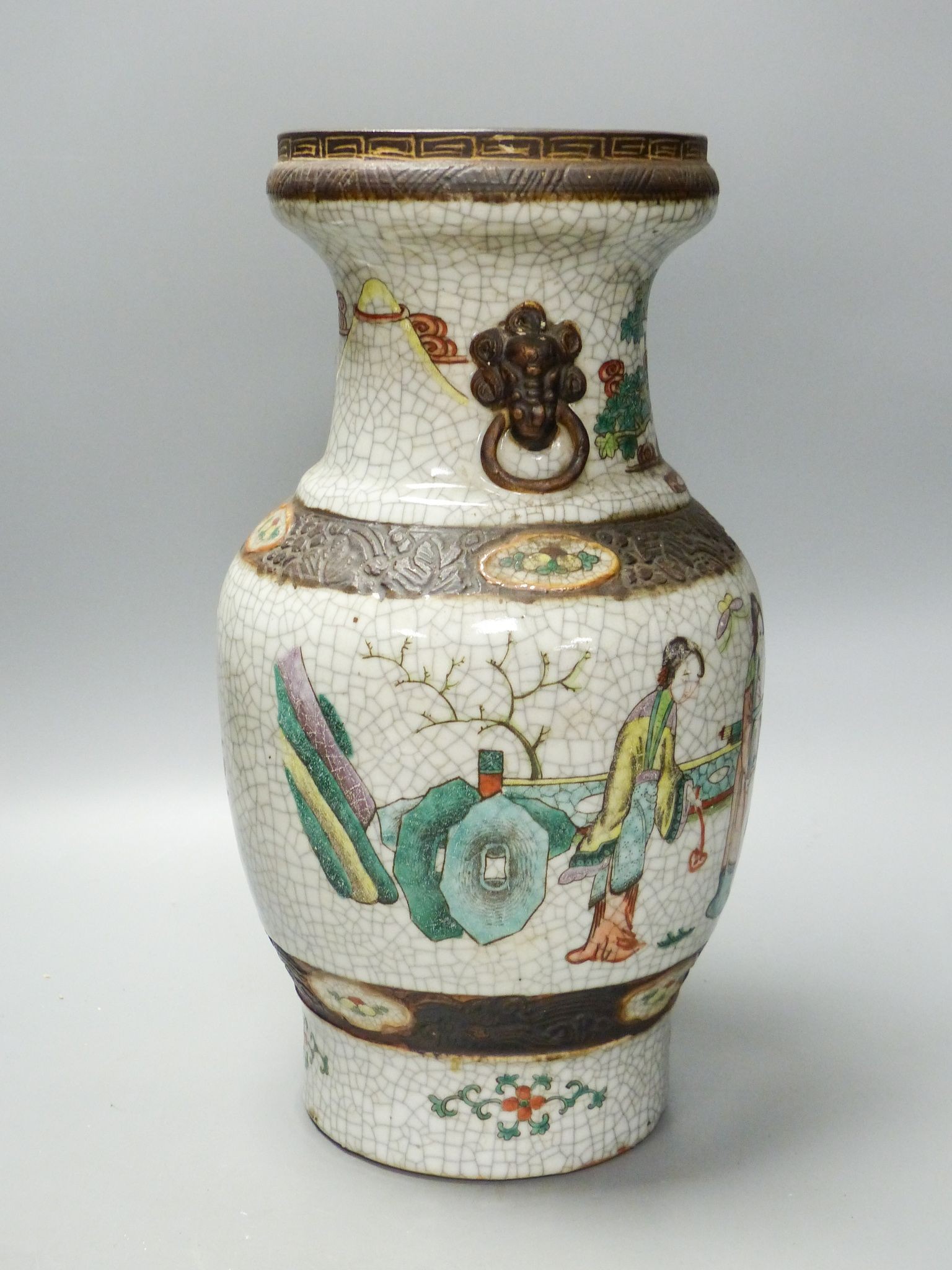 A Chinese famille verte crackleware vase, late 19th century, height 35.5cm